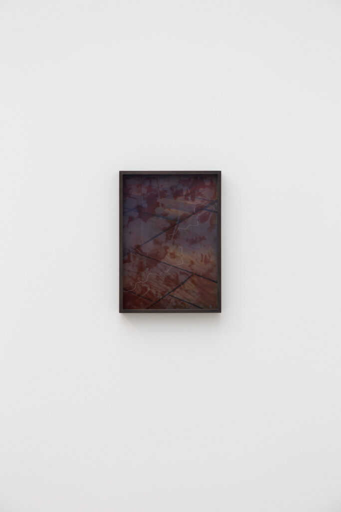 Ausstellungsansicht der Ausstellung "Vertical Horizon" im Lentos Kunstmuseum Linz, im Rahmen der Kyiv Biennale 2025. Zu sehen ist die Arbeit "wie eine Geranie rot" der aus der Ukraine stammenden bildenden Künstlerin Elena Kristofor.